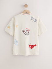 Cream Embroidered Graphic Print Beach T-Shirt - Image 8 of 12