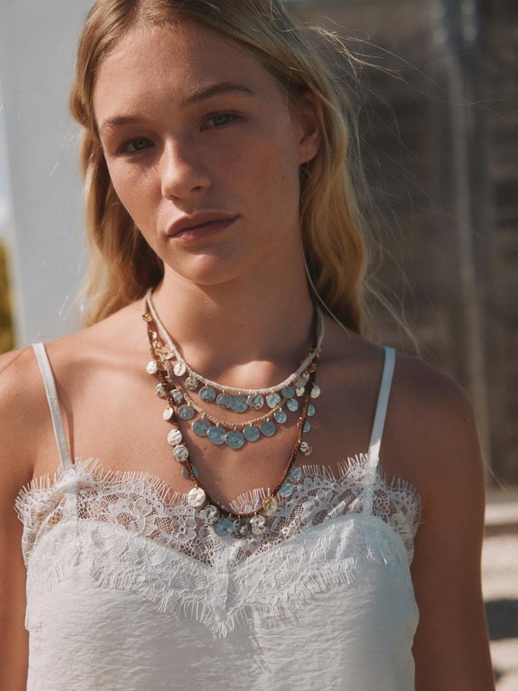 Oyster Lace Trim Asymmetric Cami Top - Image 2 of 5