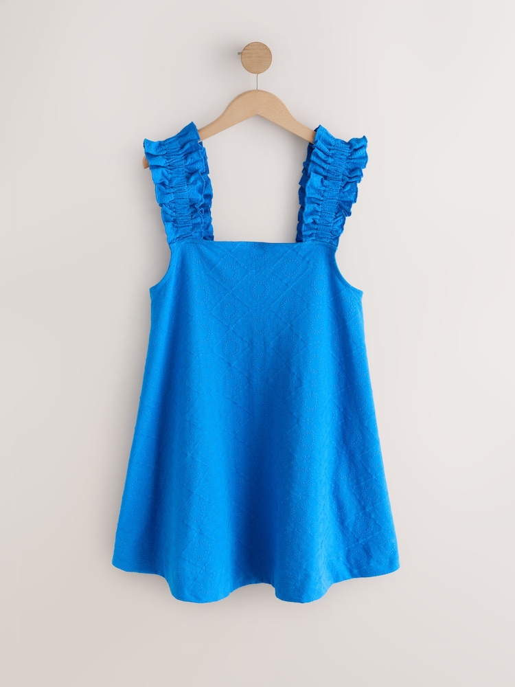 Cobalt Blue Broderie Jersey Ruffle Strap Mini Dress - Image 1 of 3