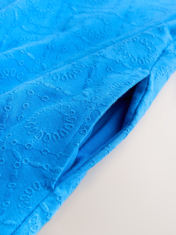 Cobalt Blue Broderie Jersey Ruffle Strap Mini Dress - Image 3 of 3