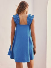 Cobalt Blue Broderie Jersey Ruffle Strap Mini Dress - Image 4 of 8