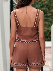 Rust Brown Embroidered Mirror Detail Shell Top - Image 3 of 7