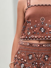 Rust Brown Embroidered Mirror Detail Shell Top - Image 4 of 7