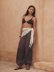 Rostbraun - Lace Scarf Balloon Leg Trousers - Bild 1 von 5