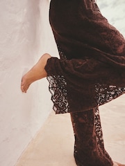 Chocolate Brown Chenille Lace Wide Leg Trousers - Image 5 of 5