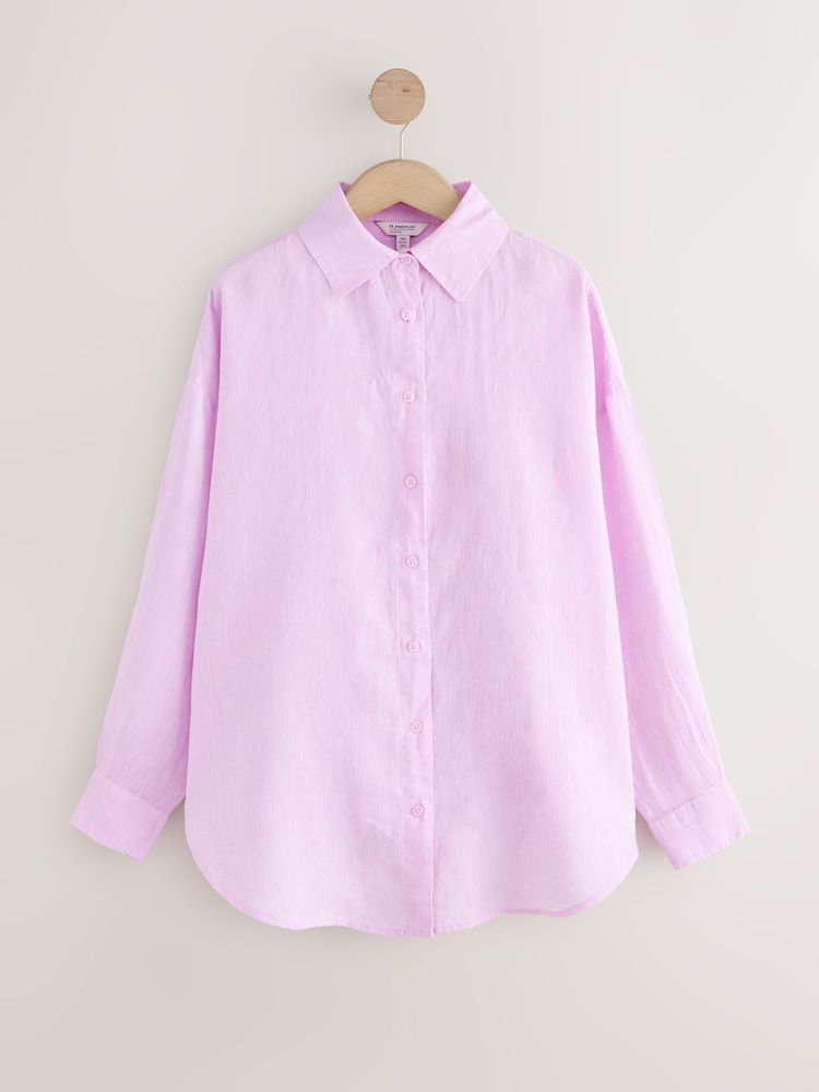 샴브레이 핑크 - N. Premium 100% 리넨 셔츠 - 3의 이미지 1