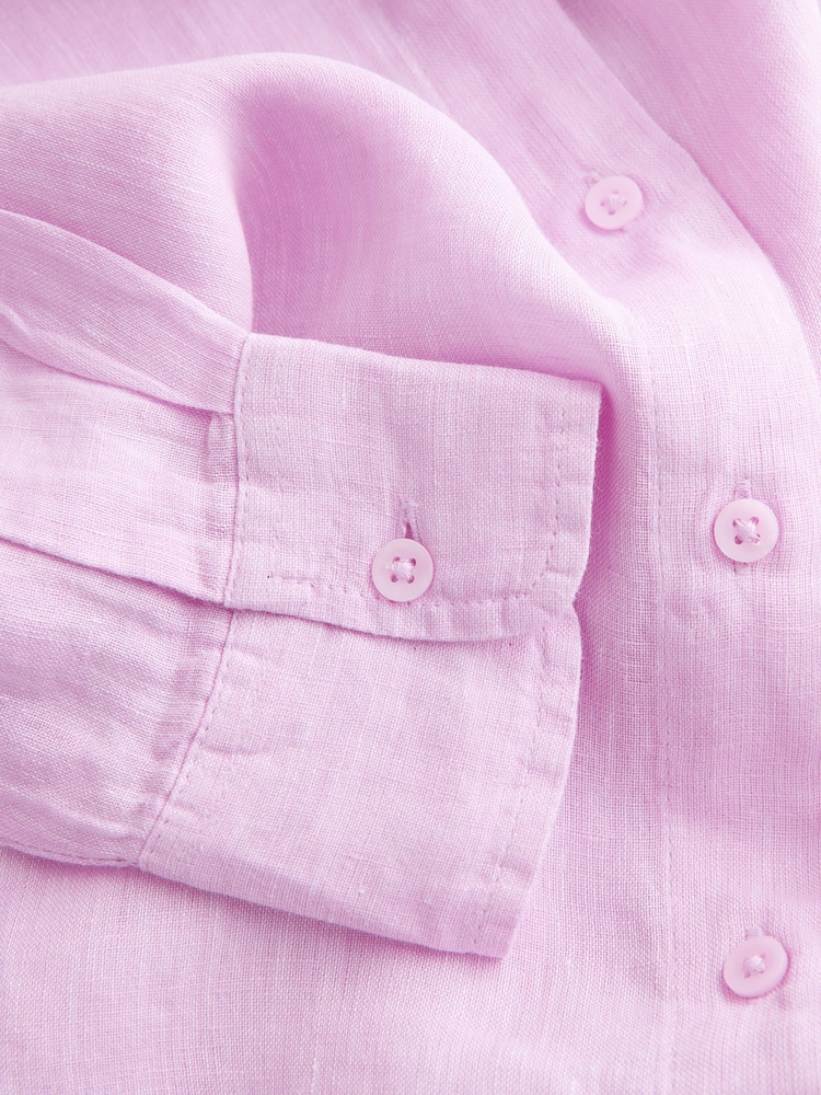 샴브레이 핑크 - N. Premium 100% 리넨 셔츠 - 3의 이미지 2