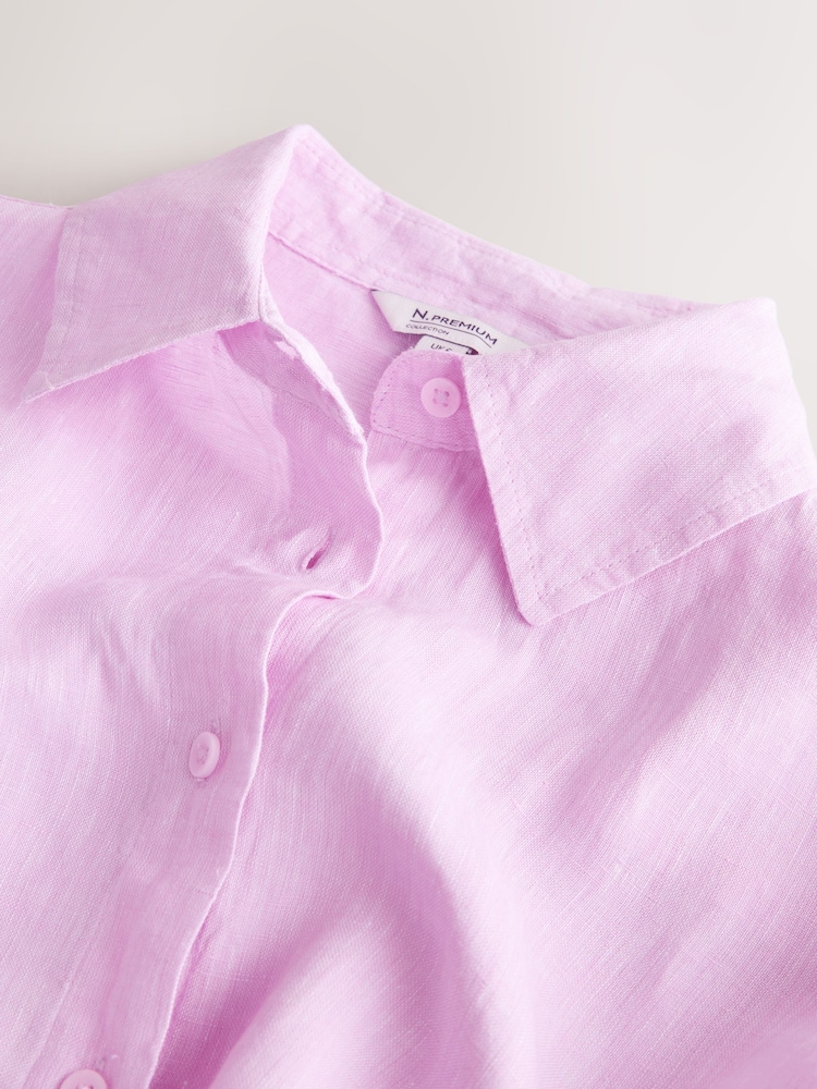 샴브레이 핑크 - N. Premium 100% 리넨 셔츠 - 3의 이미지 3
