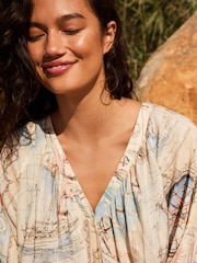 Cream/Blue Map Voluminous Beach Shirt - Image 4 of 7