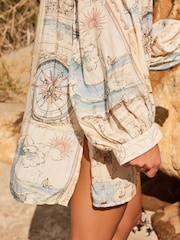 Cream/Blue Map Voluminous Beach Shirt - Image 5 of 7