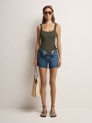 Hunza G Metallic Khaki Square Neck Crinkle Swimsuit - Image 3 of 5