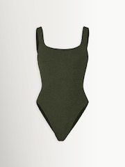 Hunza G Metallic Khaki Square Neck Crinkle Swimsuit - Image 5 of 5