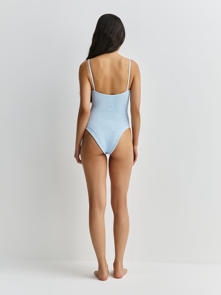 Hunza G Blue Mia Metallic Crinkle Bead Neckline Swimsuit - Image 2 of 8