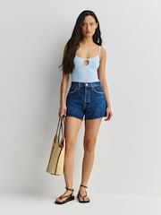 Hunza G Blue Mia Metallic Crinkle Bead Neckline Swimsuit - Image 3 of 8