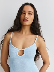 Hunza G Blue Mia Metallic Crinkle Bead Neckline Swimsuit - Image 6 of 8