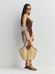 Hunza G Brown Mia Metallic Crinkle Bead Neckline Swimsuit - Image 4 of 8