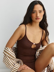 Hunza G Brown Mia Metallic Crinkle Bead Neckline Swimsuit - Image 6 of 8