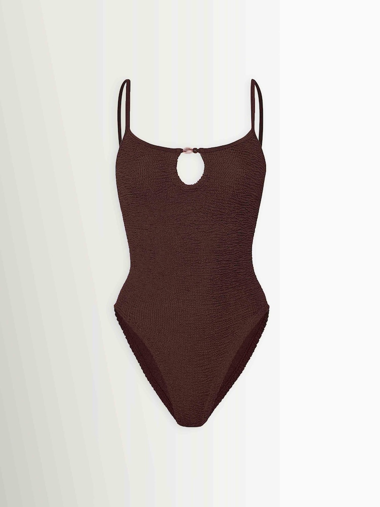 Hunza G Brown Mia Metallic Crinkle Bead Neckline Swimsuit - Image 6 of 6