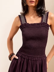 Friends Like These Chocolate Brown Embroidered Detail Stappy Midi Sun Dress - Image 3 of 4