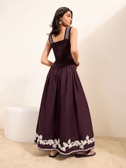 Friends Like These Chocolate Brown Embroidered Detail Stappy Midi Sun Dress - Image 4 of 4
