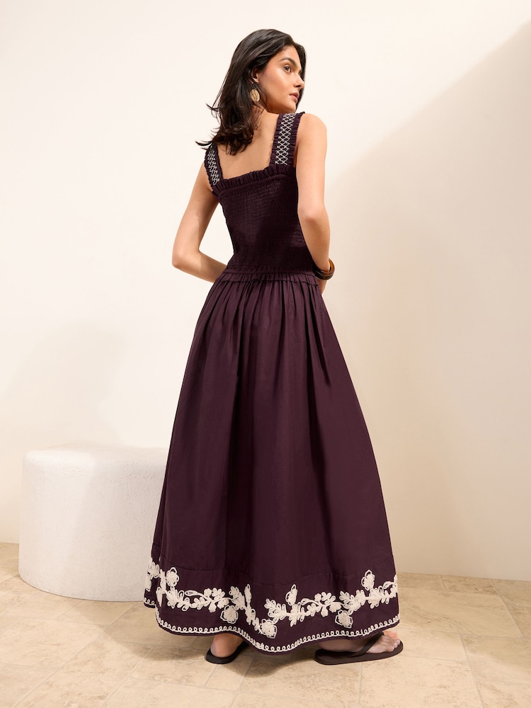 Friends Like These Chocolate Brown Embroidered Detail Stappy Midi Sun Dress - Image 4 of 4