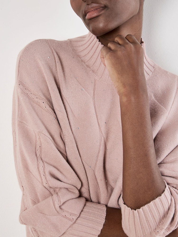 Apricot Pink Sparkle Cable Front Mock Neck Jumper - Image 4 of 4 Apricot Pink Sparkle Cable Front Mock Neck Jumper - Image 4 of 4