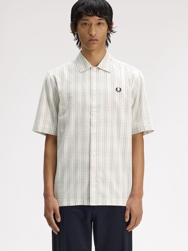 Fred Perry Cream Seersucker Check Shirt - Image 1 of 5
