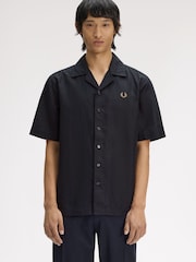 Fred Perry Black Linen Blend Revere Collar Shirt - Image 1 of 5