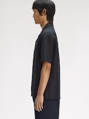 Fred Perry Black Linen Blend Revere Collar Shirt - Image 2 of 5
