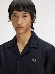 Fred Perry Black Linen Blend Revere Collar Shirt - Image 3 of 5