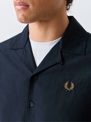 Fred Perry Black Linen Blend Revere Collar Shirt - Image 4 of 5