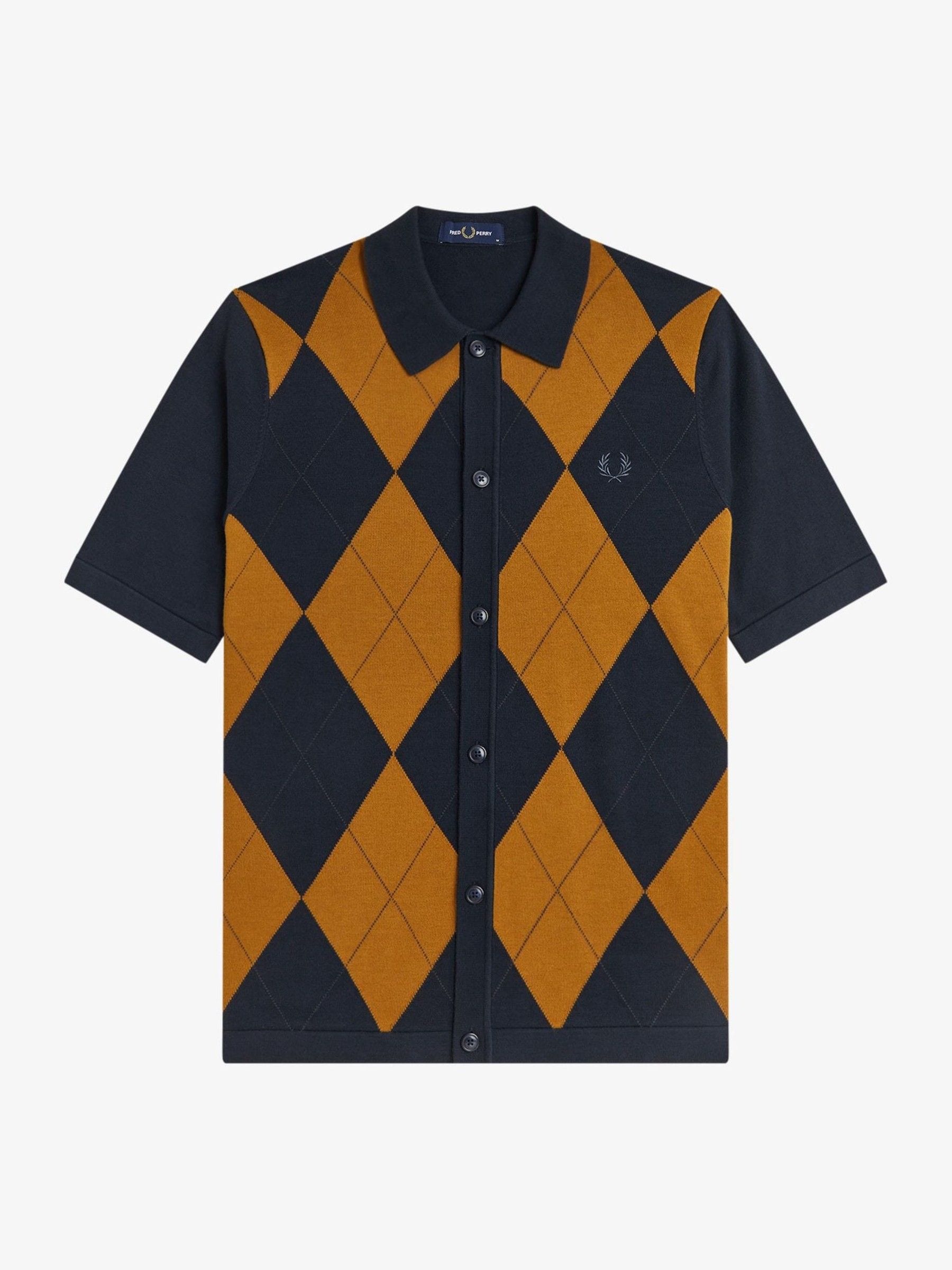 Buy Fred Perry Blue Argyle Button Through Knitted Shirt from the