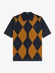 Fred Perry Blue Argyle Button Through Knitted Shirt - Image 4 of 5