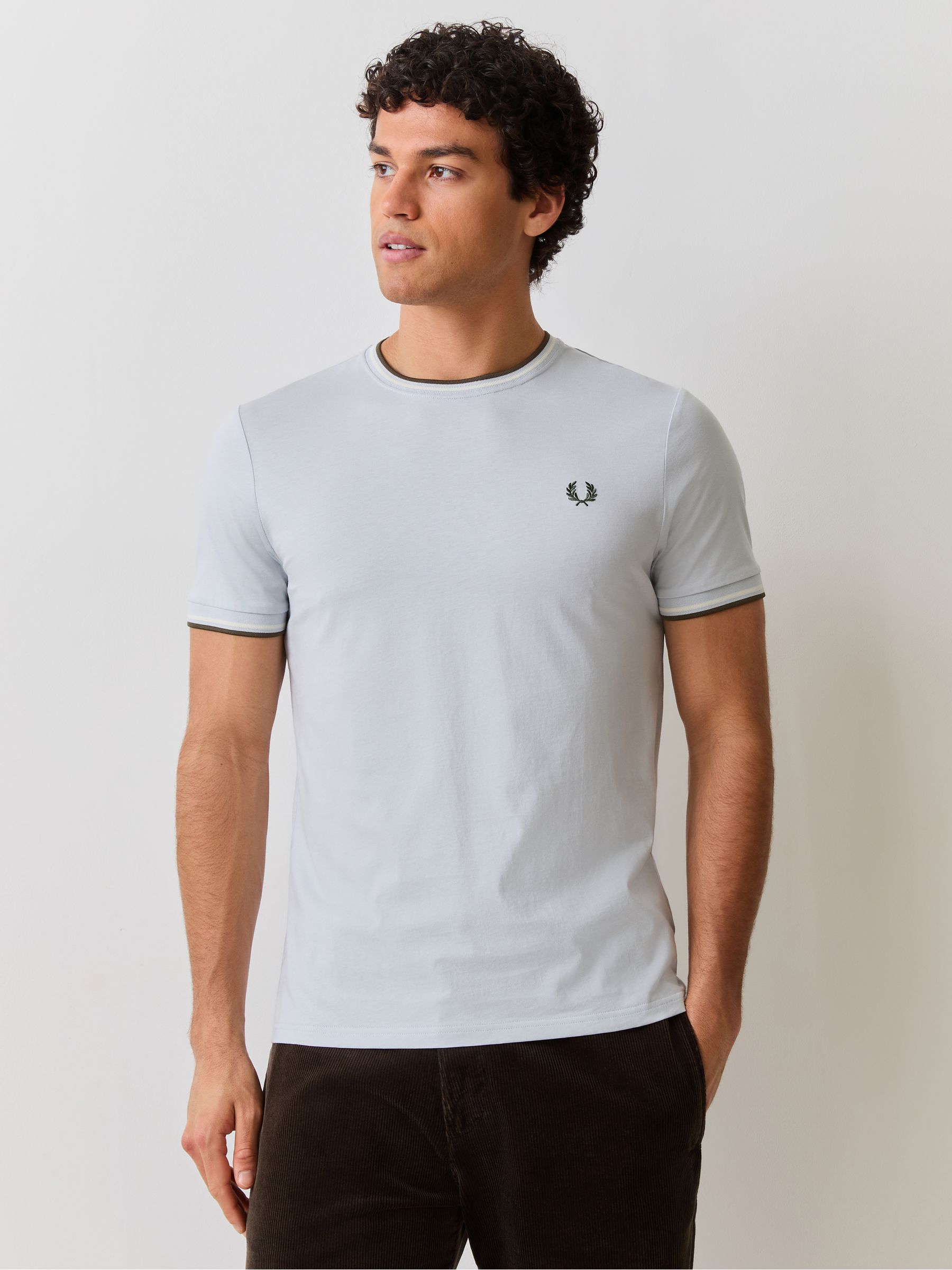 Buy Fred Perry Light Grey Twin Tipped Logo T-Shirt from Next USA