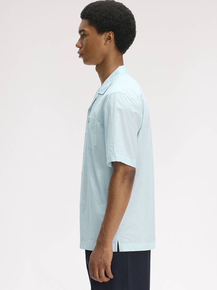 Fred Perry Light Blue Seersucker Revere Collar Shirt - Image 2 of 5