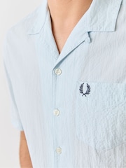 Fred Perry Light Blue Seersucker Revere Collar Shirt - Image 4 of 5