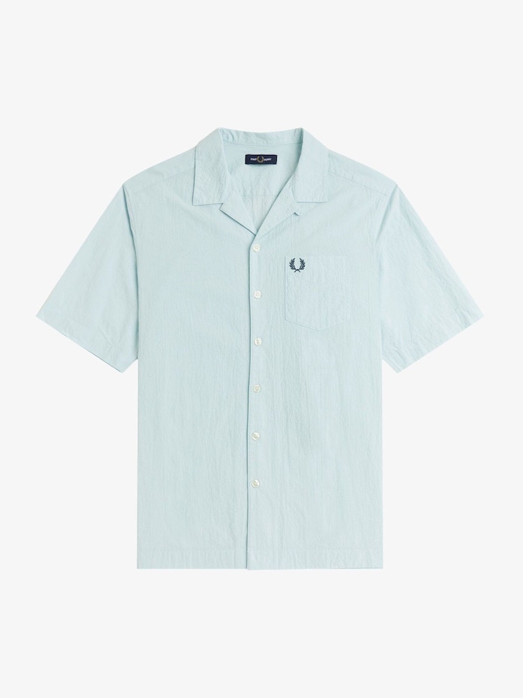 Fred Perry Light Blue Seersucker Revere Collar Shirt - Image 5 of 5