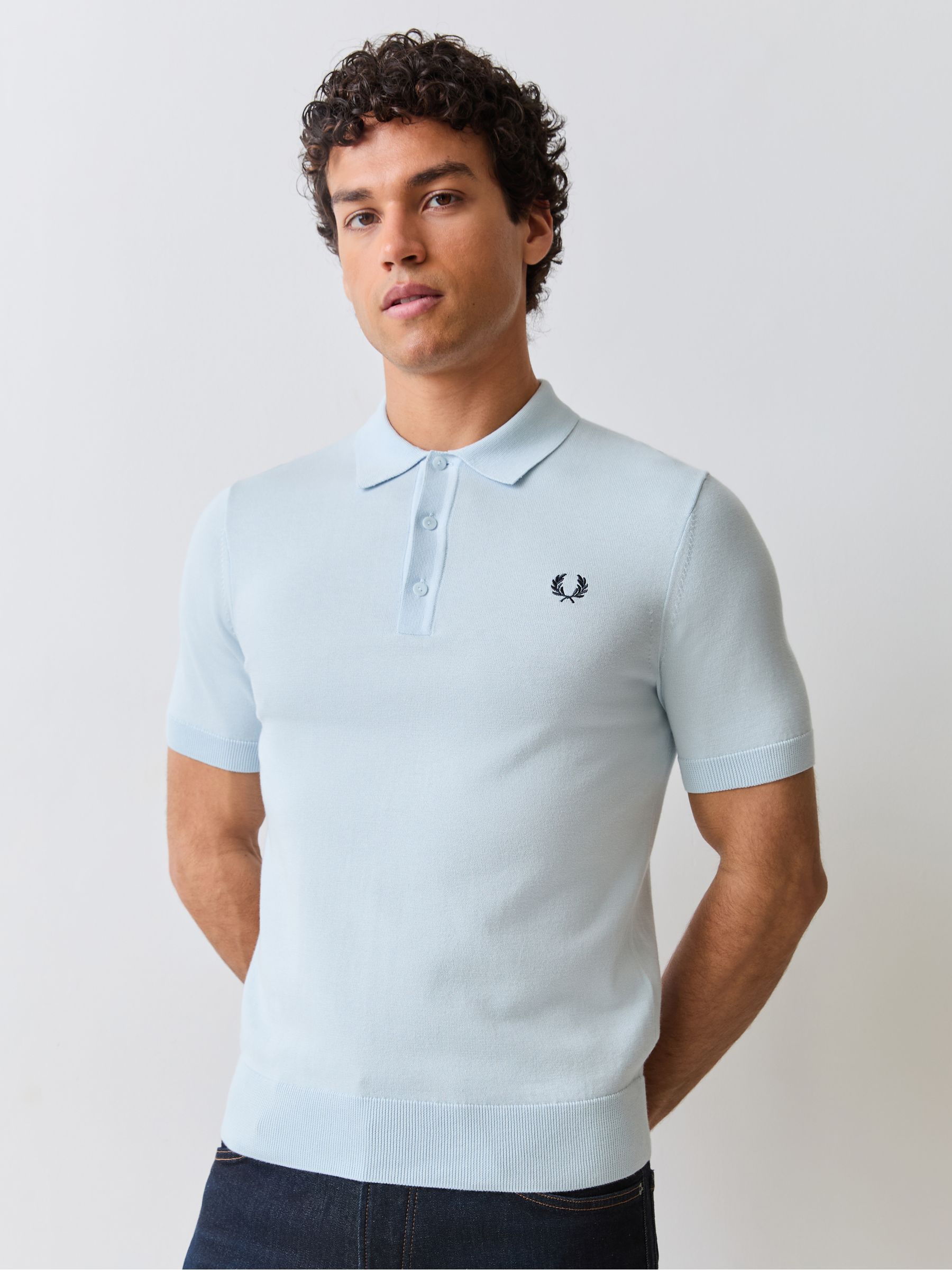 Buy Fred Perry Sky Blue Cotton Knitted Polo Shirt from Next USA