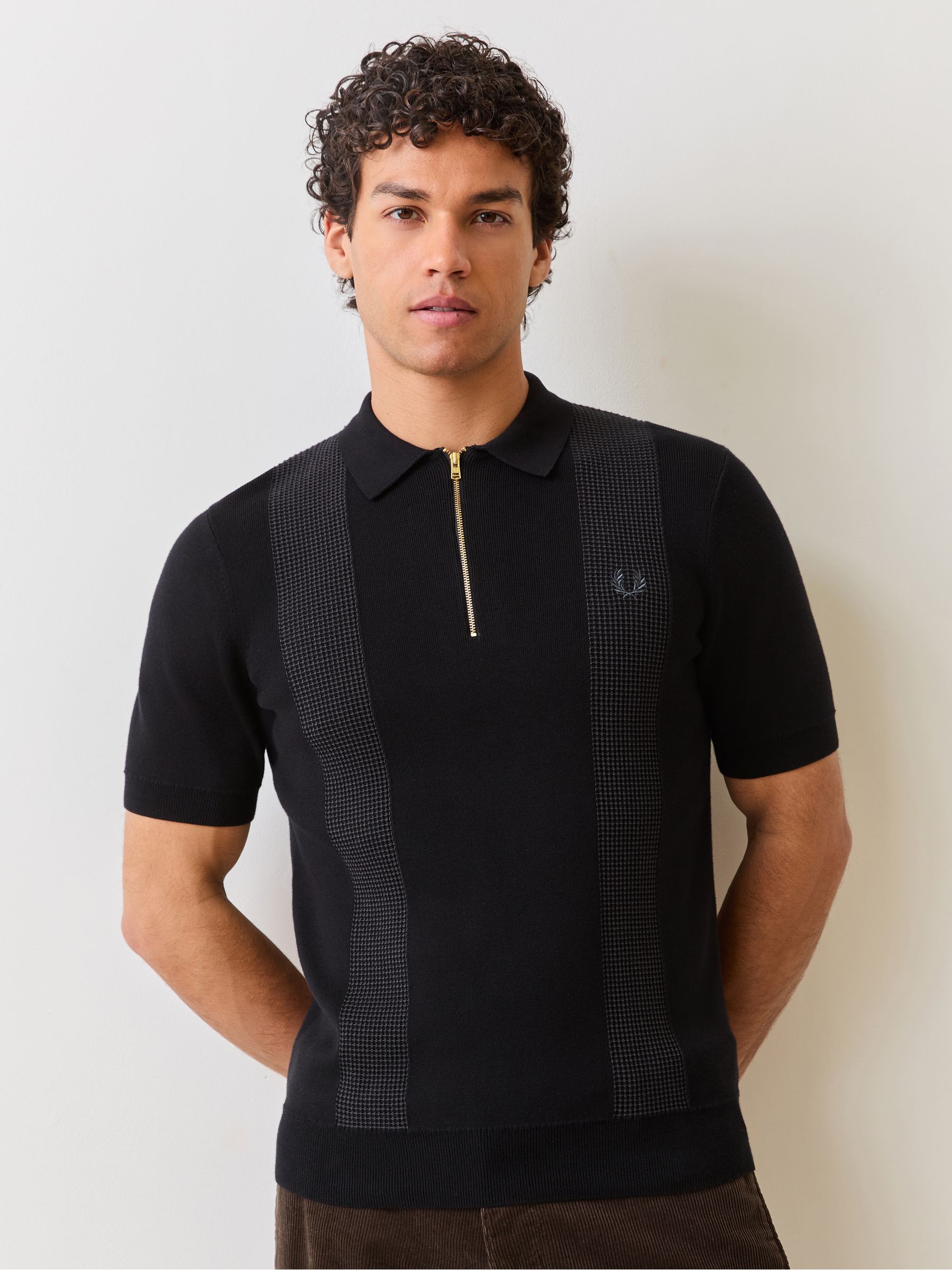 Buy Fred Perry Black Panel Detail Knitted Polo Shirt from the Next