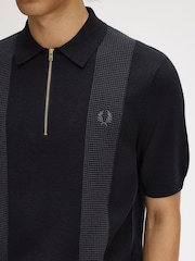 Fred Perry Black Panel Detail Knitted Polo Shirt - Image 3 of 5