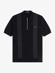 Fred Perry Black Panel Detail Knitted Polo Shirt - Image 4 of 5