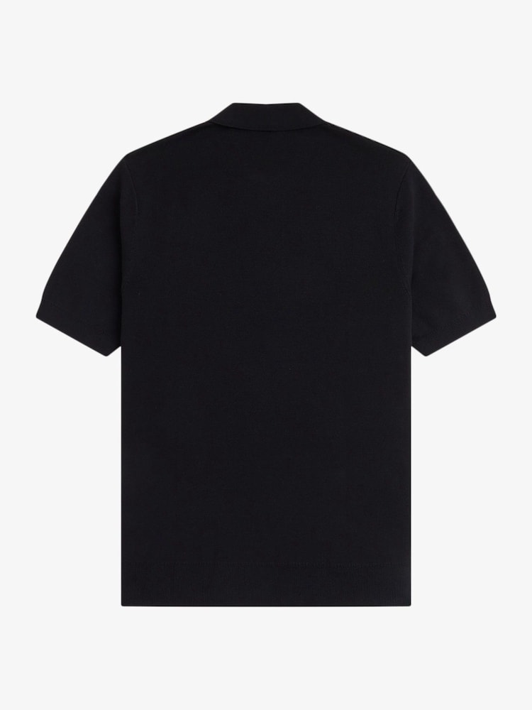 Fred Perry Black Panel Detail Knitted Polo Shirt - Image 5 of 5 Fred Perry Black Panel Detail Knitted Polo Shirt - Image 5 of 5