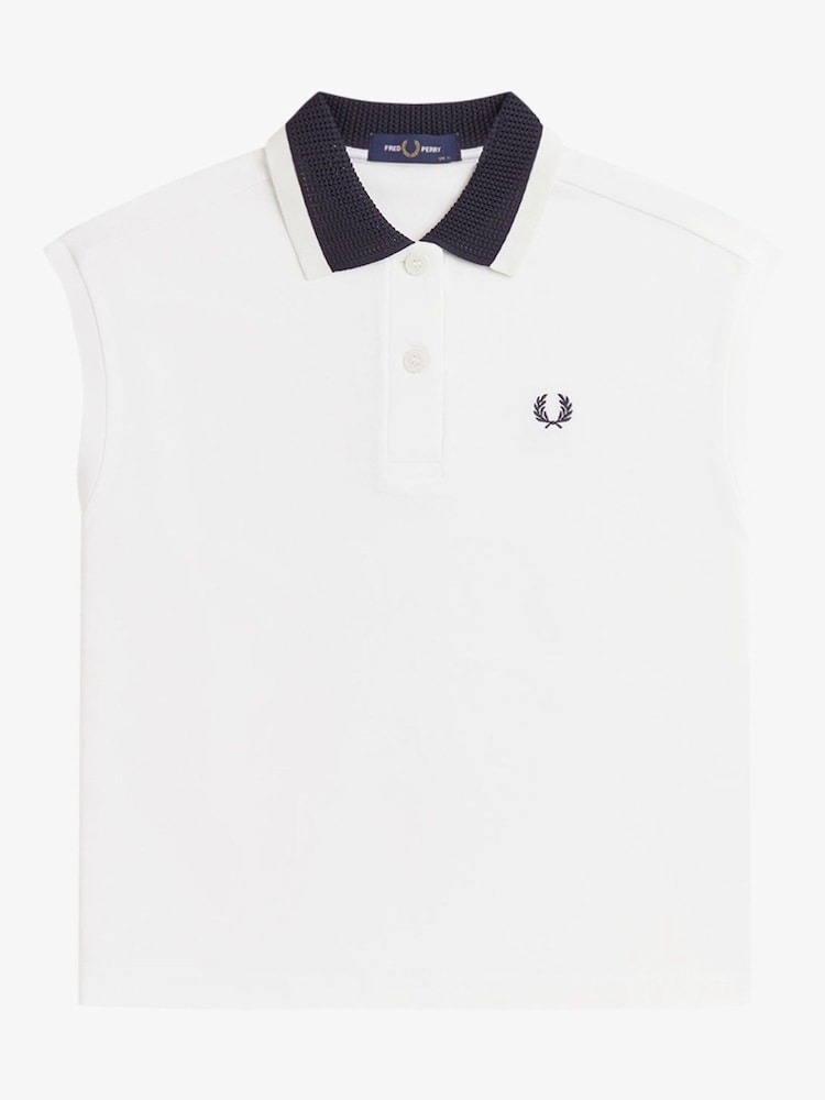 Fred Perry White Mesh Collar Polo Shirt - Image 2 of 3