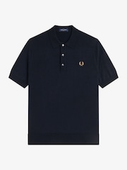 Fred Perry Navy Cotton Knitted Polo Shirt - Image 4 of 5