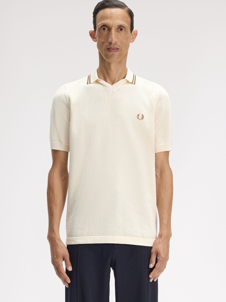 Fred Perry Cream Pointelle Knitted Shirt - Image 1 of 5