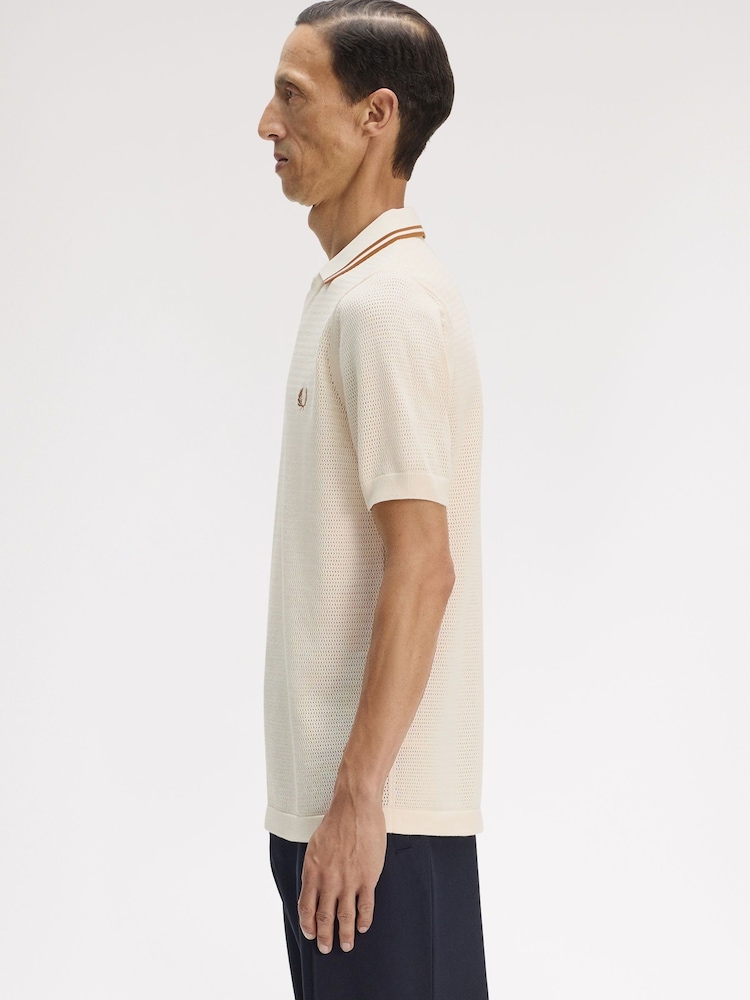 Fred Perry Cream Pointelle Knitted Shirt - Image 2 of 5