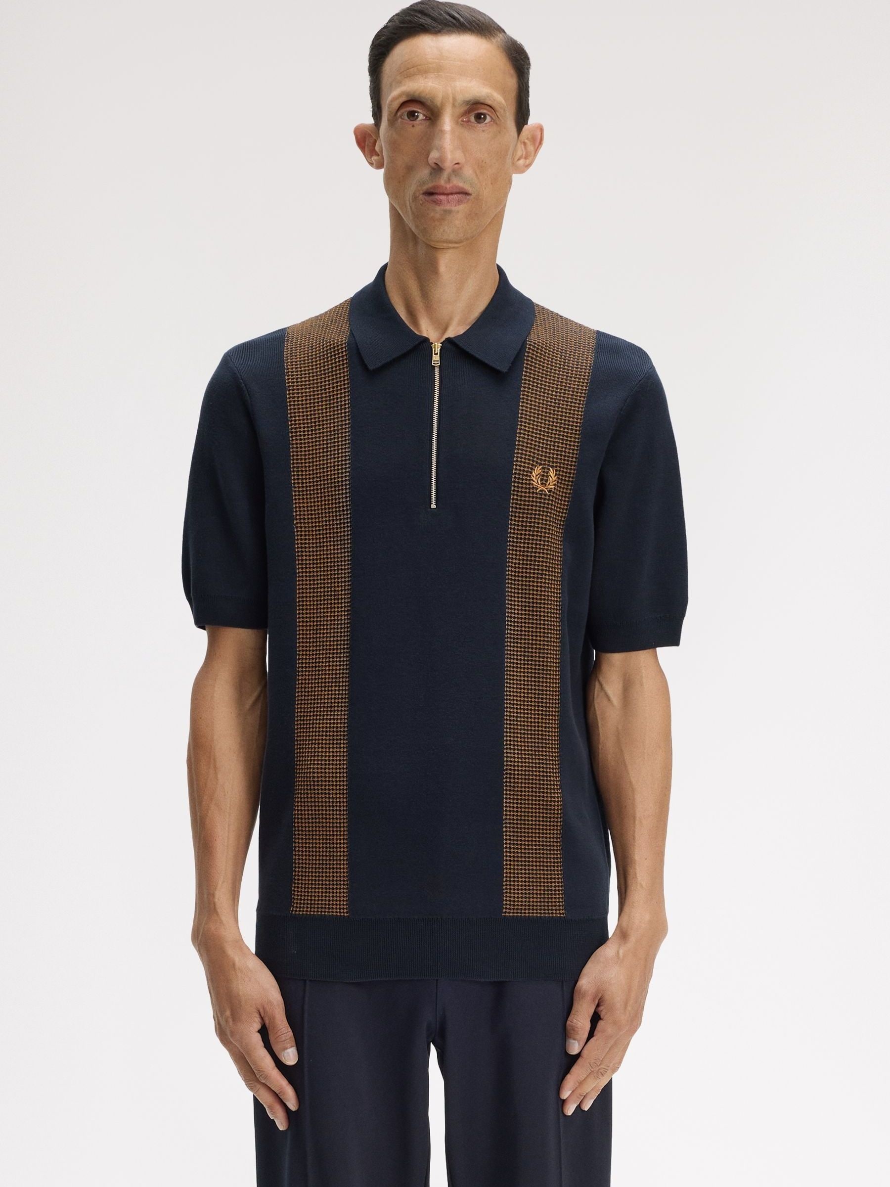 Buy Fred Perry Blue Panel Detail Knitted Polo Shirt from the Next