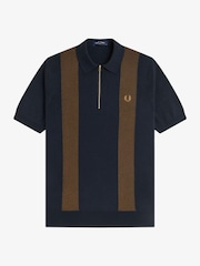 Fred Perry Blue Panel Detail Knitted Polo Shirt - Image 1 of 1