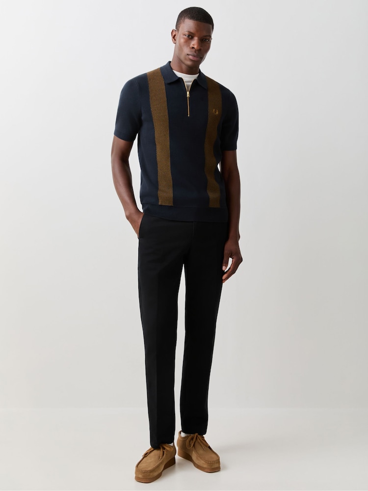 Fred Perry Blue Panel Detail Knitted Polo Shirt - Image 2 of 5