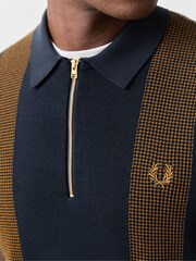 Fred Perry Blue Panel Detail Knitted Polo Shirt - Image 4 of 5